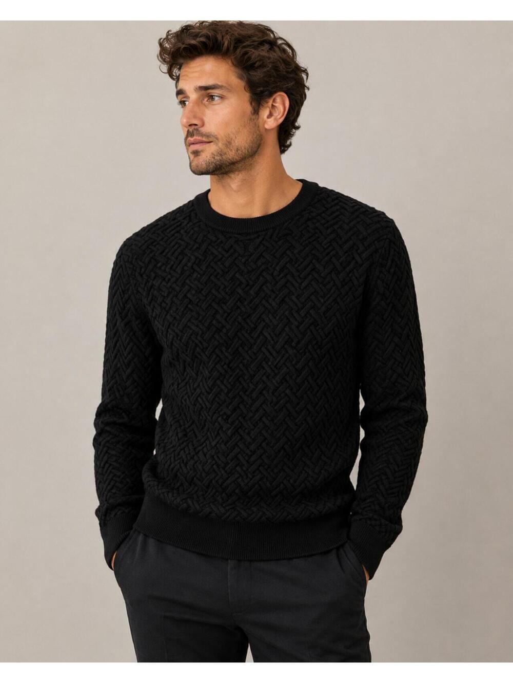 J.Lindeberg Black‎ Merino Wool Textured Knit Sweater Men’s Large